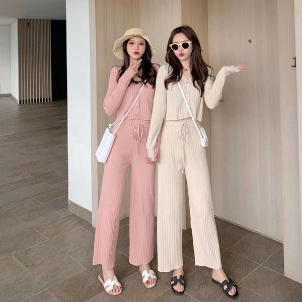 women 2020 spring autumn knit short cardigans loose pants sets female v neck single breasted wide leg trousers suits l407, White
women 2020 spring autumn knit short cardigans loose pants sets female v neck single breasted wide leg trousers suits l407, White