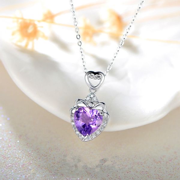 cute female crystal blue purple stone necklace small heart pendants necklaces promise wedding necklaces for women, Silver
cute female crystal blue purple stone necklace small heart pendants necklaces promise wedding necklaces for women, Silver