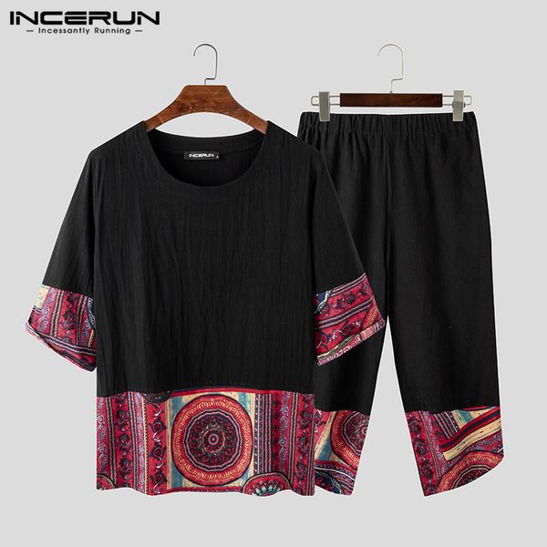 incerun 2020 men sets print patchwork streetwear vintage cotton 3/4 sleeve shirt calf length pants casual chinese style men suit, Gray
incerun 2020 men sets print patchwork streetwear vintage cotton 3/4 sleeve shirt calf length pants casual chinese style men suit, Gray