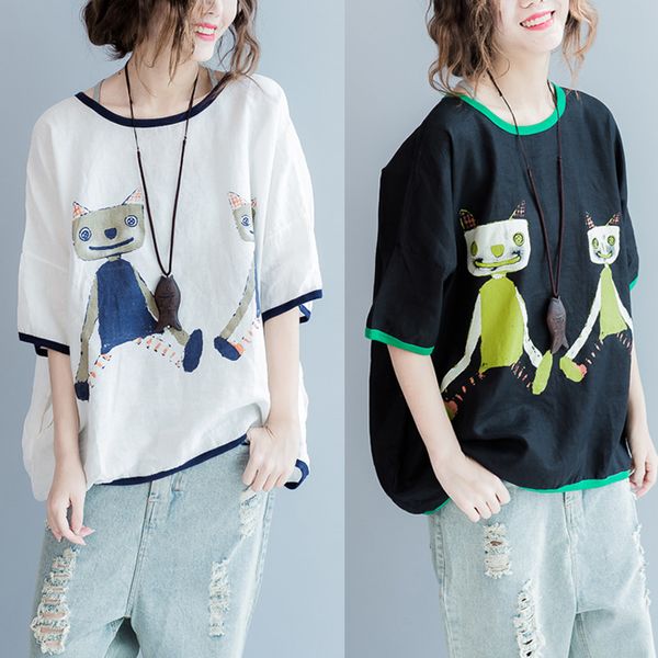 summer women fashion korea style cotton linen cartoon cat print short sleeve t-shirts female casual oversize fat thin big tshirt, White
summer women fashion korea style cotton linen cartoon cat print short sleeve t-shirts female casual oversize fat thin big tshirt, White