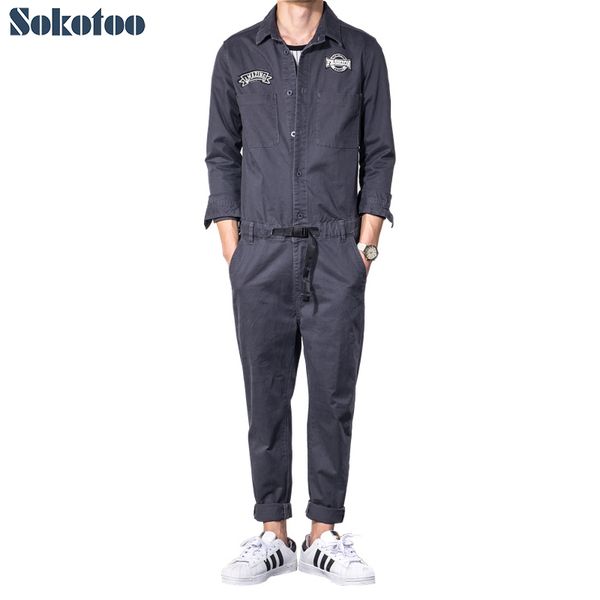 sokotoo men's dark gray long sleeve slim jumpsuits casual elastic waist patches design jeans overalls set, Blue
sokotoo men's dark gray long sleeve slim jumpsuits casual elastic waist patches design jeans overalls set, Blue