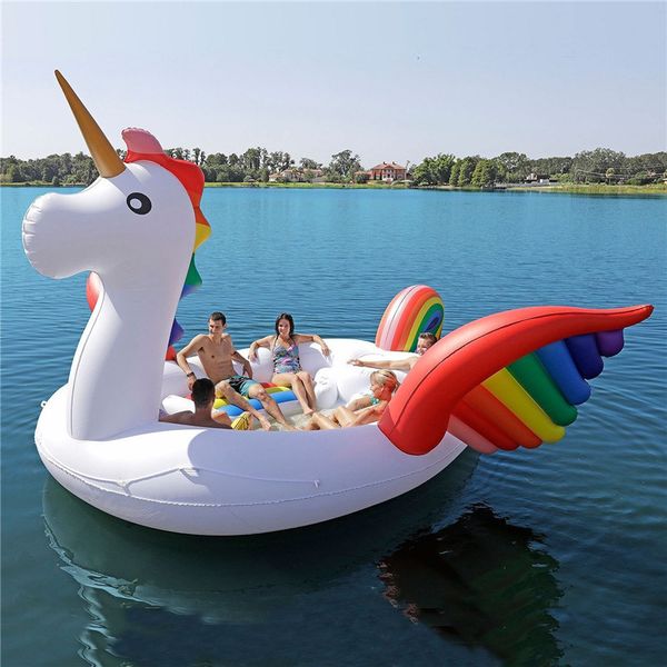 6-7 Inflatable Giant Unicorn Pool Float Island Swimming Pool Lake Beach Party Floating Boat Water Toys Air Mattresse