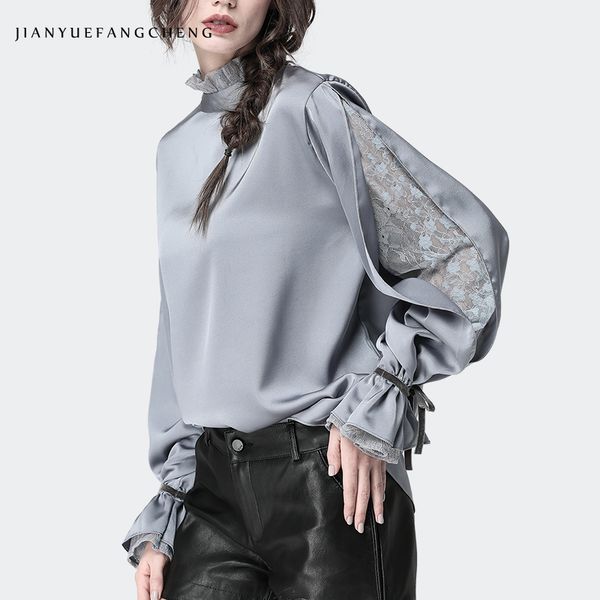 satin women' blouse stand ruffled collar split lace sleeve loose plus size ladies fashion new 2020 female and blouses, White
satin women' blouse stand ruffled collar split lace sleeve loose plus size ladies fashion new 2020 female and blouses, White