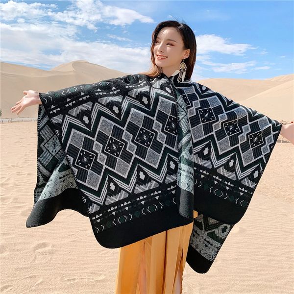 scarf cloak thickened all-match coat dual-use super scarf shawl women's season cashmere-like national style winter cloak, Blue;gray
scarf cloak thickened all-match coat dual-use super scarf shawl women's season cashmere-like national style winter cloak, Blue;gray