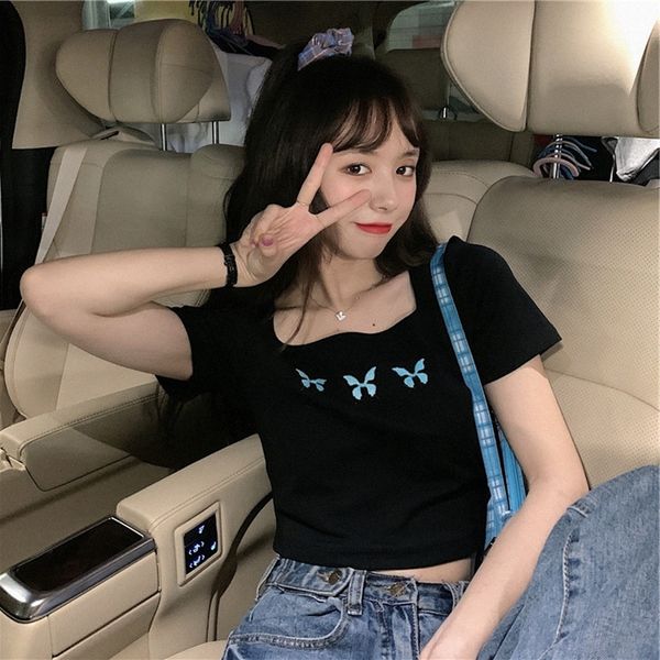 bllxt embroidered short-sleeved butterfly t-shirt butterfly t-shirt women's short slim-fit navel-exposed small heart machine collarbone, White
bllxt embroidered short-sleeved butterfly t-shirt butterfly t-shirt women's short slim-fit navel-exposed small heart machine collarbone, White