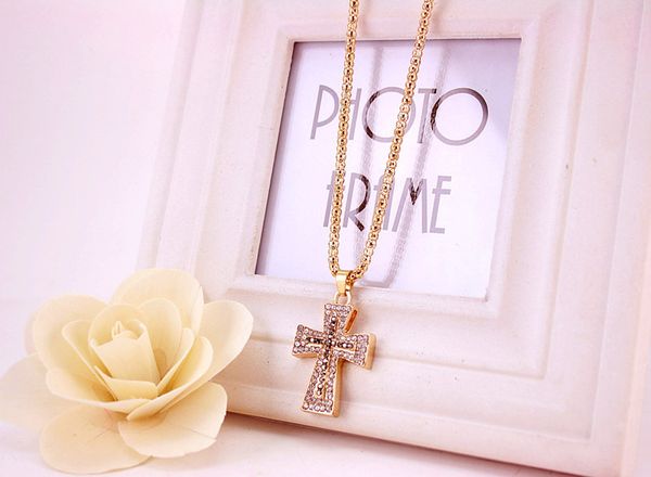 fashion classic lovely full diamond cross necklace gold plated metal long chain sweater chain ing, Silver
fashion classic lovely full diamond cross necklace gold plated metal long chain sweater chain ing, Silver