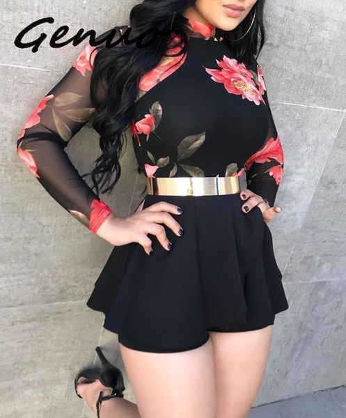 genuo women boho o neck open back mesh rompers party mini short jumpsuit female floral print mesh cutout back pleated playsuit, Black;white
genuo women boho o neck open back mesh rompers party mini short jumpsuit female floral print mesh cutout back pleated playsuit, Black;white