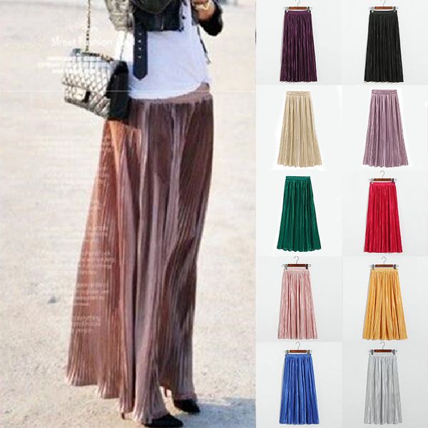 women high waist skirts autumn metallic pleated saias long chiffon vintage solid faldas a-line knee-length empire women jupes, Black
women high waist skirts autumn metallic pleated saias long chiffon vintage solid faldas a-line knee-length empire women jupes, Black