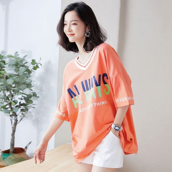 large size short-sleeved women's loose korean style 200 jin mid-length t-shirt t-shirt plump mm large v-neck women's ins, White
large size short-sleeved women's loose korean style 200 jin mid-length t-shirt t-shirt plump mm large v-neck women's ins, White