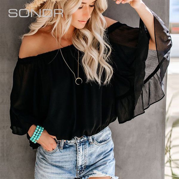 2020 summer women's new off-shoulder speaker three-quarter sleeve slim elegant loose chiffon shirt top, White
2020 summer women's new off-shoulder speaker three-quarter sleeve slim elegant loose chiffon shirt top, White