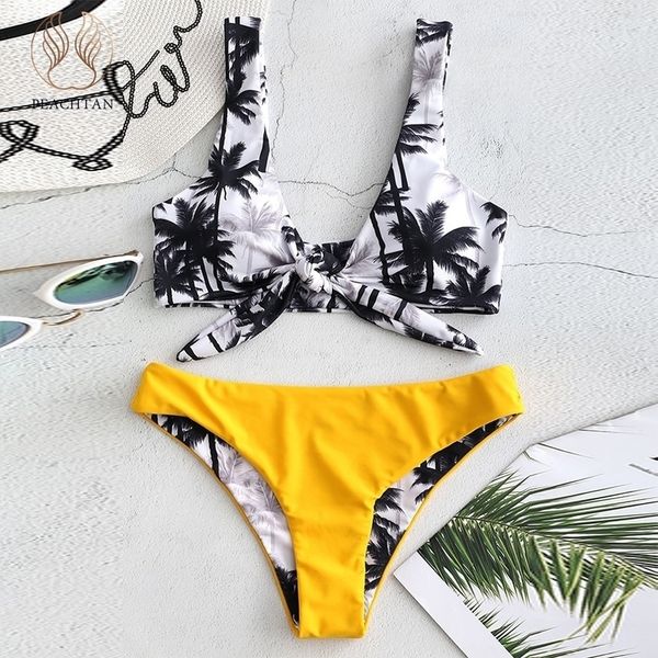 peachtan bandeau bikinis 2020 mujer tropical leaves bathing suit women yellow brazil bikini push up swimsuit female tankini, White;black 
peachtan bandeau bikinis 2020 mujer tropical leaves bathing suit women yellow brazil bikini push up swimsuit female tankini, White;black