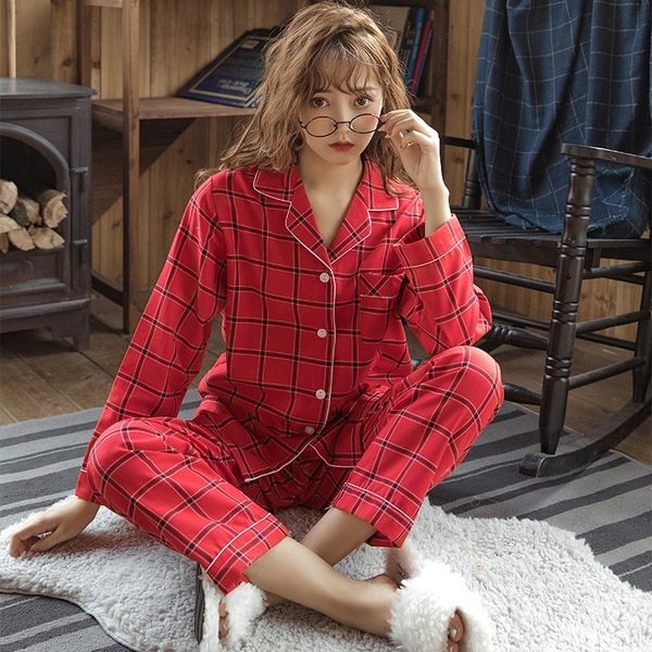 rslhp women's cotton student clothes home clothes pajamas spring and autumn cardigan pajamas plaid silk long-sleeved korean style coupl, Blue;red
rslhp women's cotton student clothes home clothes pajamas spring and autumn cardigan pajamas plaid silk long-sleeved korean style coupl, Blue;red