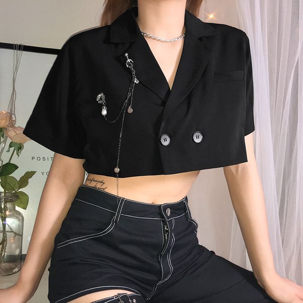 kalenmos jacket women short sleeve blazer sweet party club summer work blazers korean harajuku suits chain streetwear, White;black 
kalenmos jacket women short sleeve blazer sweet party club summer work blazers korean harajuku suits chain streetwear, White;black