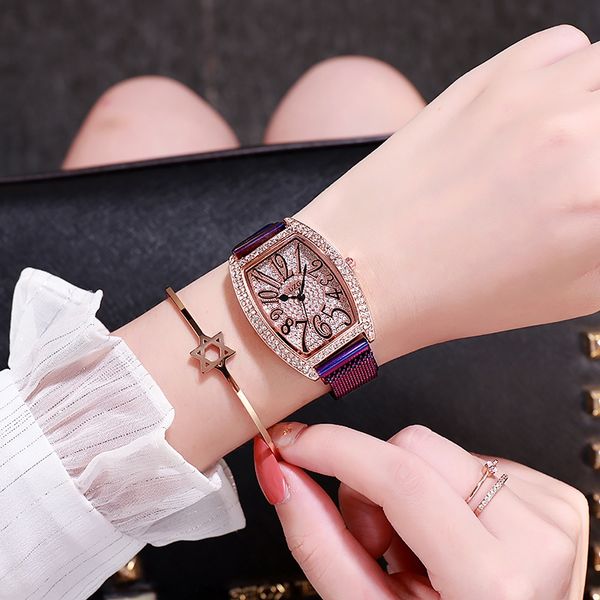 dzg shi ying fashion barrel personalized diamond elegant women's diamond strap watch iron-absorbing stone strap square women's wat, Blue
dzg shi ying fashion barrel personalized diamond elegant women's diamond strap watch iron-absorbing stone strap square women's wat, Blue