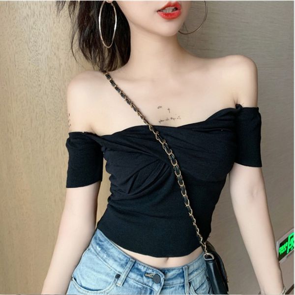 blackday off shoulder sweater women solid pleated crop small size highstreet summer sweaters for women, White;black
blackday off shoulder sweater women solid pleated crop small size highstreet summer sweaters for women, White;black