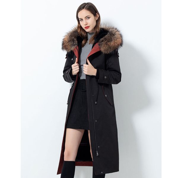 parka women's rex liner with fat and overcoat fur coat winter coat women fur coats women, Black