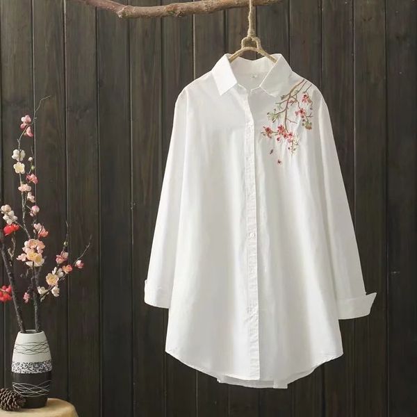 jamzr 2019 autumn new simple sweet temperament ethnic style lapel mid-length peach blossom ethnic group embroidered cotton long sleeve shirt, White
jamzr 2019 autumn new simple sweet temperament ethnic style lapel mid-length peach blossom ethnic group embroidered cotton long sleeve shirt, White