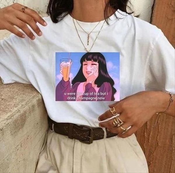 u were my cup of tea but i drink champagne tee women graphic tumblr tshirt summer fashion grunge aesthetic shirt outifts, White
u were my cup of tea but i drink champagne tee women graphic tumblr tshirt summer fashion grunge aesthetic shirt outifts, White