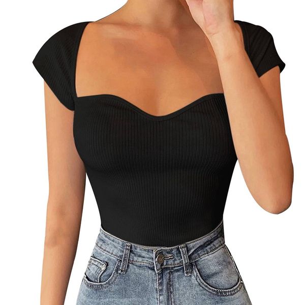 knitted low cut t-shirts urban street casual elegant women wild simple stretch slim tees black size, White
knitted low cut t-shirts urban street casual elegant women wild simple stretch slim tees black size, White