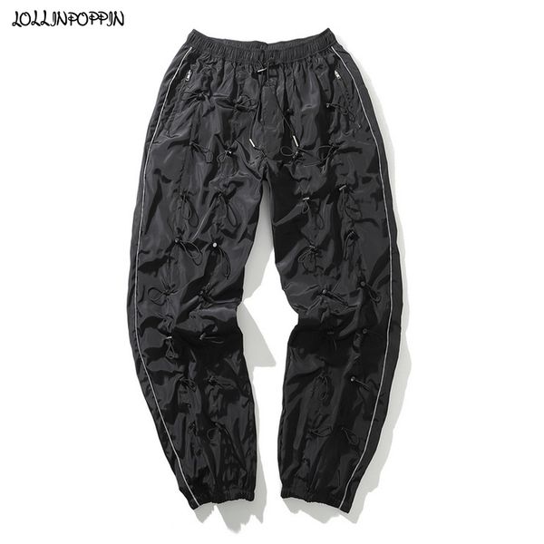 men's pants high street allover draw cords mens polyester casual elastic waist 2021 side stripe jogger zippered pockets, Black
men's pants high street allover draw cords mens polyester casual elastic waist 2021 side stripe jogger zippered pockets, Black