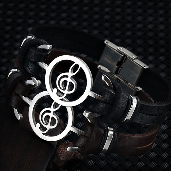 hi men new trend punk stainless steel musical notes bracelet fashion leather wristband charm jewelry gift wholesale, Golden;silver
hi men new trend punk stainless steel musical notes bracelet fashion leather wristband charm jewelry gift wholesale, Golden;silver