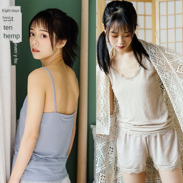 2020 summer women's hemp cotton sling pajamas lace pajamas vest sleeping suit solid color lace sling anti-light base shirt, Blue;red
2020 summer women's hemp cotton sling pajamas lace pajamas vest sleeping suit solid color lace sling anti-light base shirt, Blue;red