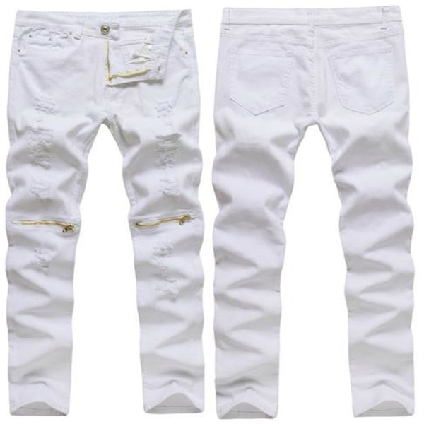 new mens white ripped jeans 100% cotton distressed skinny jeans thinning cargo zipper above knee hip-hop male trousers, Blue
new mens white ripped jeans 100% cotton distressed skinny jeans thinning cargo zipper above knee hip-hop male trousers, Blue