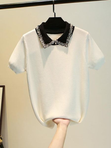 t-shirt for women casual solid color minimalism knitted material lapels fam dm001, White
t-shirt for women casual solid color minimalism knitted material lapels fam dm001, White