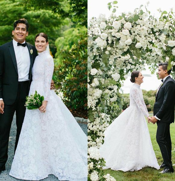 elegant counrty wedding dresses a line high collar lace applique boho wedding gowns long sleeve illusion bridal dress, White 
elegant counrty wedding dresses a line high collar lace applique boho wedding gowns long sleeve illusion bridal dress, White
