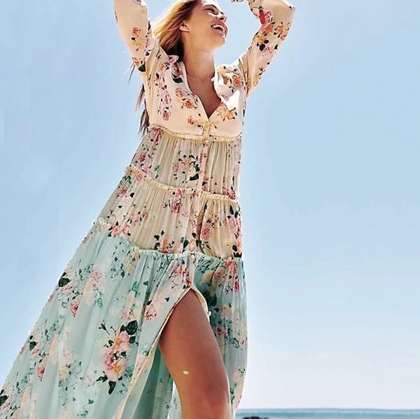 long sleeve bohemian floral dress stitching holiday beach dress sunscreen high waist dress ywly, Black;gray
long sleeve bohemian floral dress stitching holiday beach dress sunscreen high waist dress ywly, Black;gray