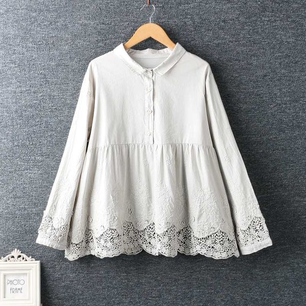 2020 new spring sweet little fresh embroidery loose cotton long-sleeved shirt female mori girl shirt top, White
2020 new spring sweet little fresh embroidery loose cotton long-sleeved shirt female mori girl shirt top, White