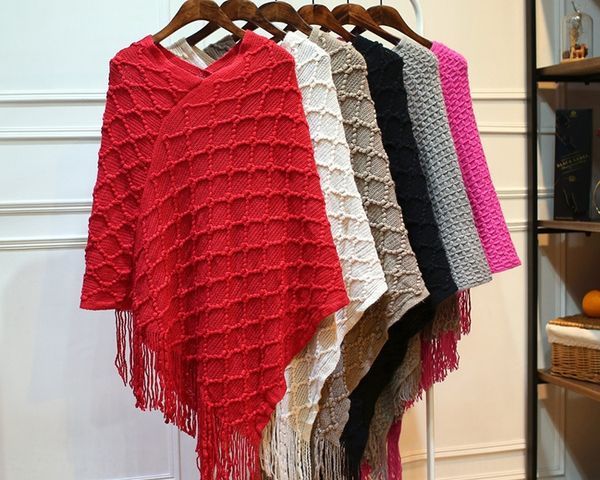 thickened warm warm large size women's knitted tassel pullover cloak shawl season pullover, Blue;gray
thickened warm warm large size women's knitted tassel pullover cloak shawl season pullover, Blue;gray