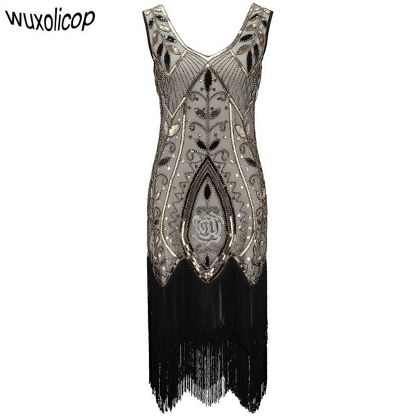women 1920s flapper dress art deco great gatsby dress vestidos v-neck sleeveless flower embroidered tiered fringe sequin, Black;gray
women 1920s flapper dress art deco great gatsby dress vestidos v-neck sleeveless flower embroidered tiered fringe sequin, Black;gray