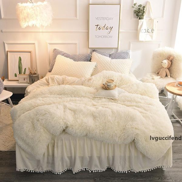 4pcs luxury plush shaggy duvet cover set quilted pompoms fringe ruffles bedskirt pillow shams bedding set twin full king
4pcs luxury plush shaggy duvet cover set quilted pompoms fringe ruffles bedskirt pillow shams bedding set twin full king