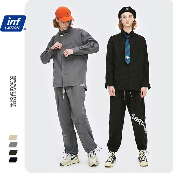 inf wear | 2020 autumn new trendy brand solid color embroidery casual loose arc hem men's long sleeve shirt, White
inf wear | 2020 autumn new trendy brand solid color embroidery casual loose arc hem men's long sleeve shirt, White