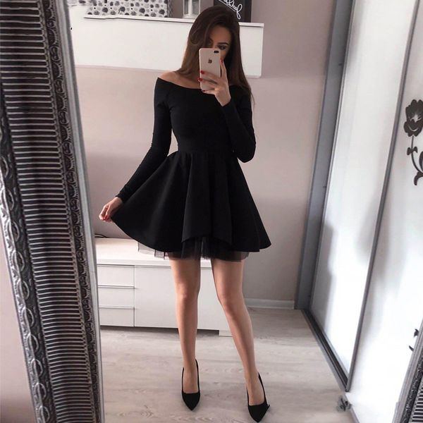 new simple off the shoulder short homecoming dress long sleeve black satin customize graduation party dresses, Blue;pink
new simple off the shoulder short homecoming dress long sleeve black satin customize graduation party dresses, Blue;pink