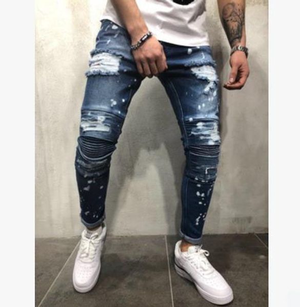 mens skinny jeans casual slim biker jeans denim knee hole hiphop ripped pants washed fashion pscm, Blue 
mens skinny jeans casual slim biker jeans denim knee hole hiphop ripped pants washed fashion pscm, Blue