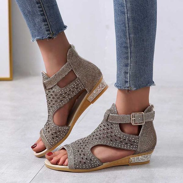 women's summer sandals low heel peep toe hollow hollow crystal ankle buckle comfortable ladies shoes, Black
women's summer sandals low heel peep toe hollow hollow crystal ankle buckle comfortable ladies shoes, Black