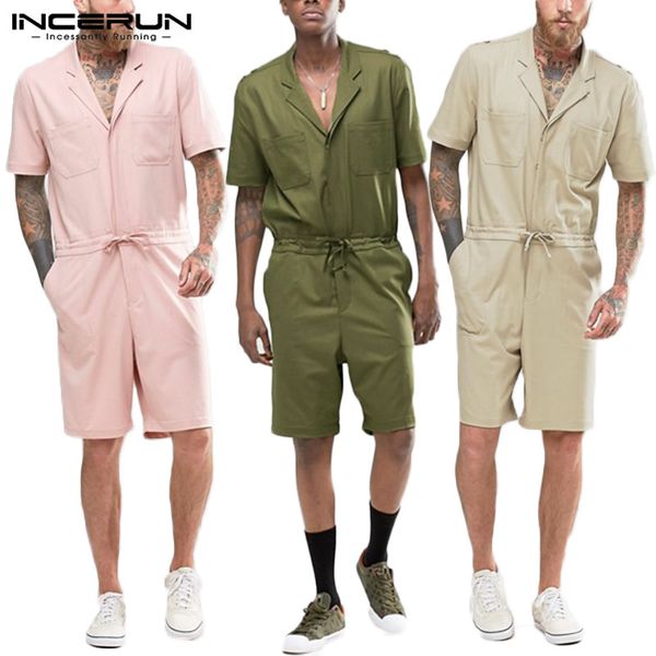 men's shorts incerun men rompers cargo overalls joggers solid 2021 streetwear short sleeve lapel fashion casual lace up jumpsuits, White;black
men's shorts incerun men rompers cargo overalls joggers solid 2021 streetwear short sleeve lapel fashion casual lace up jumpsuits, White;black