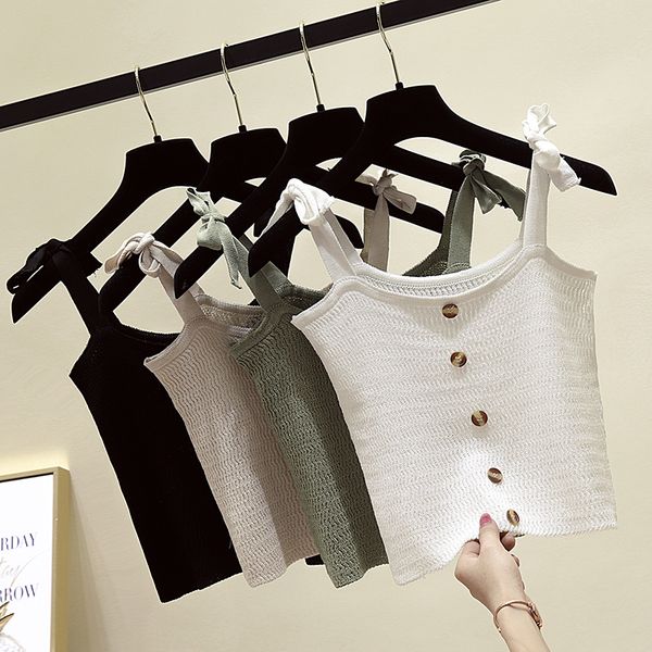 small fresh casual small fragrant wind solid color lo shi bow tie single-breasted knit openwork vest female small sling, White
small fresh casual small fragrant wind solid color lo shi bow tie single-breasted knit openwork vest female small sling, White