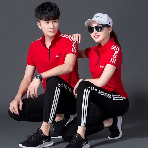 summer men's slim-fit sweater short-sleeved stand-up collar trousers striped group couple sweater ankle pants running sportswear suit, Black;red
summer men's slim-fit sweater short-sleeved stand-up collar trousers striped group couple sweater ankle pants running sportswear suit, Black;red