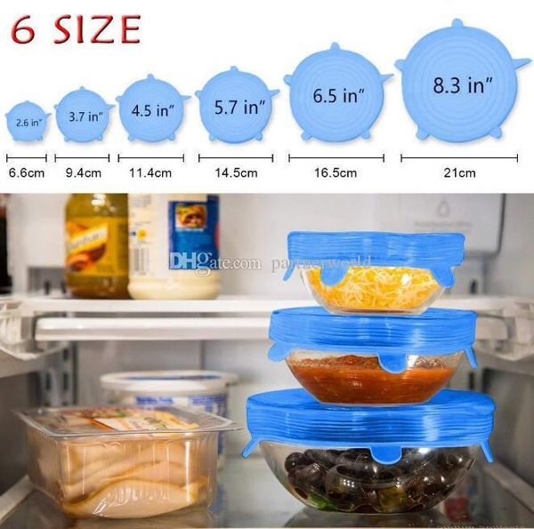 6pcs/set silicone stretch lids suction pot reusable fresh keeping wrap seal lid pan cover kitchen tools accessories ing
6pcs/set silicone stretch lids suction pot reusable fresh keeping wrap seal lid pan cover kitchen tools accessories ing