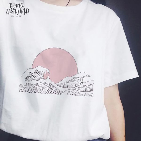 sunset over the sea harajuku white women t shirt cotton tshirt summer tee shirt femme japanese style tee shirts