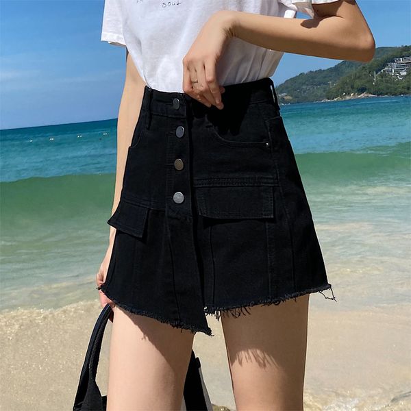 2020 summer women new high waist shorts denim skirt high waist single breasted blue denim shorts, Black
2020 summer women new high waist shorts denim skirt high waist single breasted blue denim shorts, Black