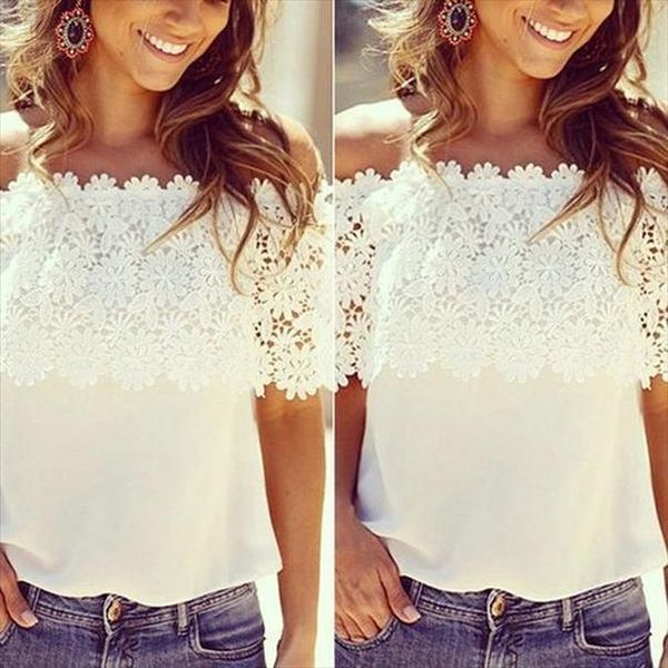 womens clothing fashion summer lace crochet off shoulder chiffon shirt cap sleeve casual blouse drop shipping, White
womens clothing fashion summer lace crochet off shoulder chiffon shirt cap sleeve casual blouse drop shipping, White