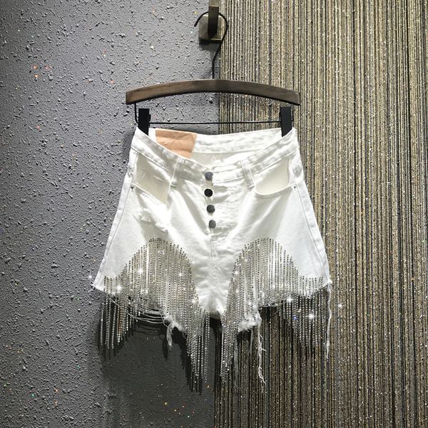 2020 summer new high waisted breasted tassel chain slim slim white denim shorts woman, Blue
2020 summer new high waisted breasted tassel chain slim slim white denim shorts woman, Blue