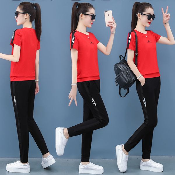 bduxj trousers casual women's summer 2020 new pants suit western style korean style slim fit fashion short sleeve sportswear two-piece, Black;red
bduxj trousers casual women's summer 2020 new pants suit western style korean style slim fit fashion short sleeve sportswear two-piece, Black;red