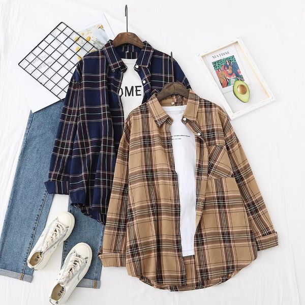 women's blouses & shirts plaid shirt ins 2021 loose korean harajuku student thin coat fashion, White
women's blouses & shirts plaid shirt ins 2021 loose korean harajuku student thin coat fashion, White