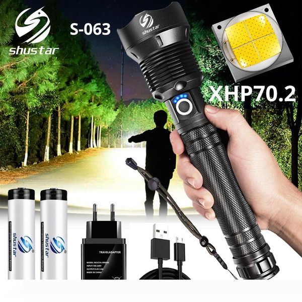 Powerful LED Flashlight With XHP 70.2 Lamp bead Zoomable 3 lighting modes LED Torch Support for Mircro charging hunting lamp
Powerful LED Flashlight With XHP 70.2 Lamp bead Zoomable 3 lighting modes LED Torch Support for Mircro charging hunting lamp