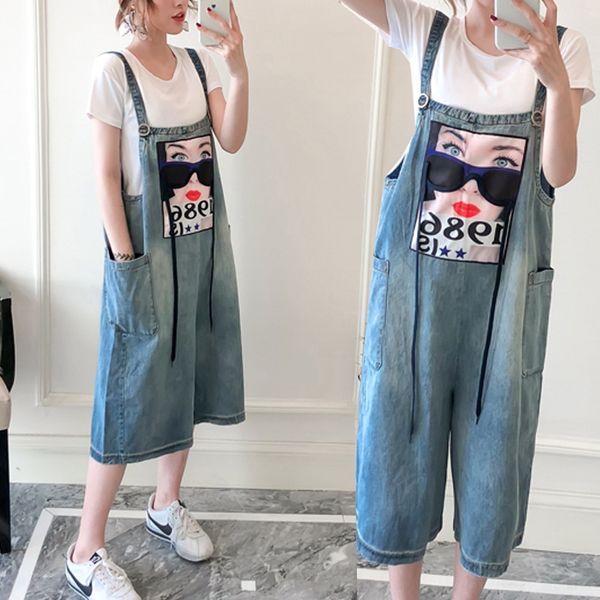 plump mm200 jin loose slimming printed sling sling denim suspender pants plus size women's suspender wide leg pants seven points, Blue
plump mm200 jin loose slimming printed sling sling denim suspender pants plus size women's suspender wide leg pants seven points, Blue